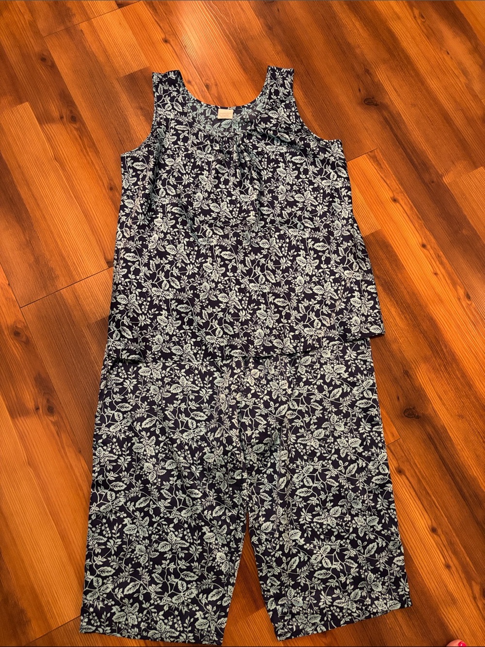 Cabernet Navy Blue and White Floral Pajama Set